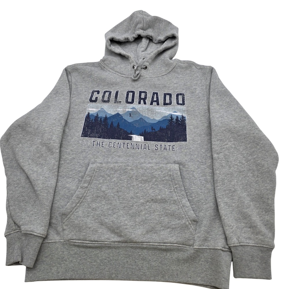 State of Mine Hoodie Mens Medium Gray Colorado Centennial State Sherpa Lined